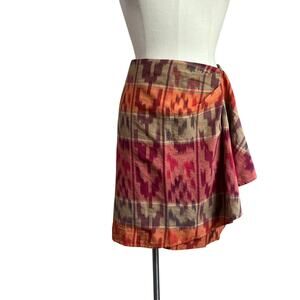 Lauren Ralph Lauren Aztec Wrap Skirt 12 Multicolor Geometric Boho Midi